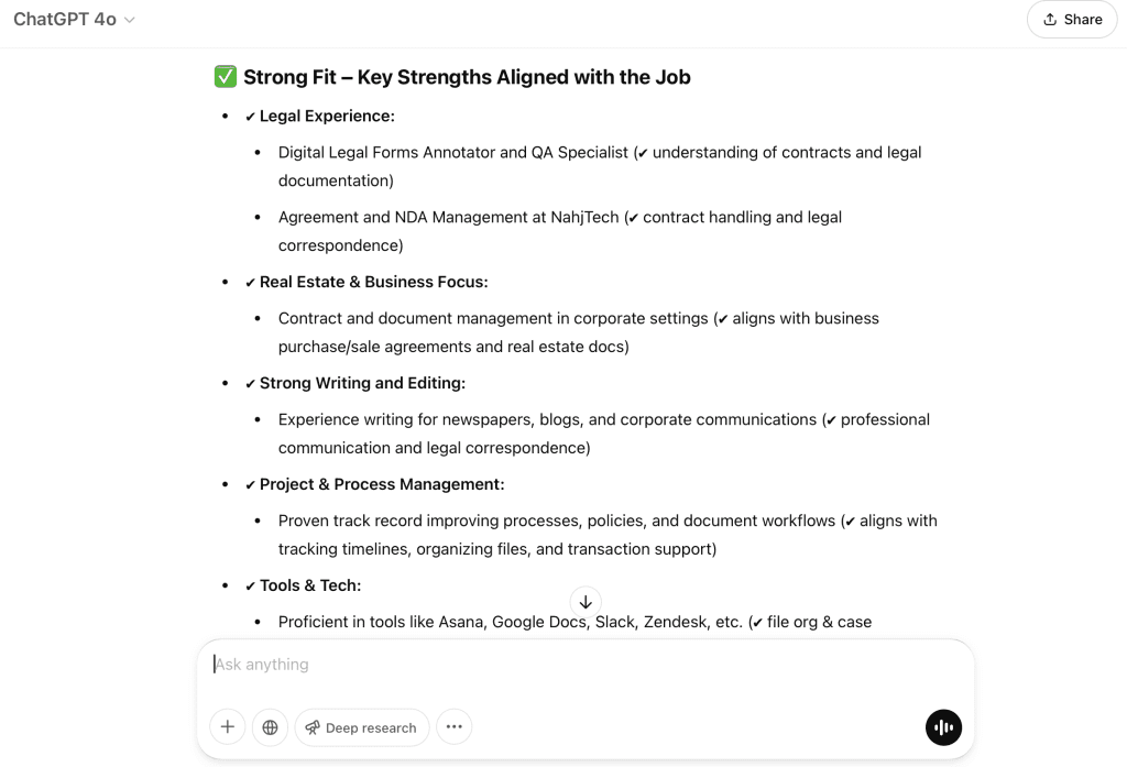 ChatGPT job fit analysis