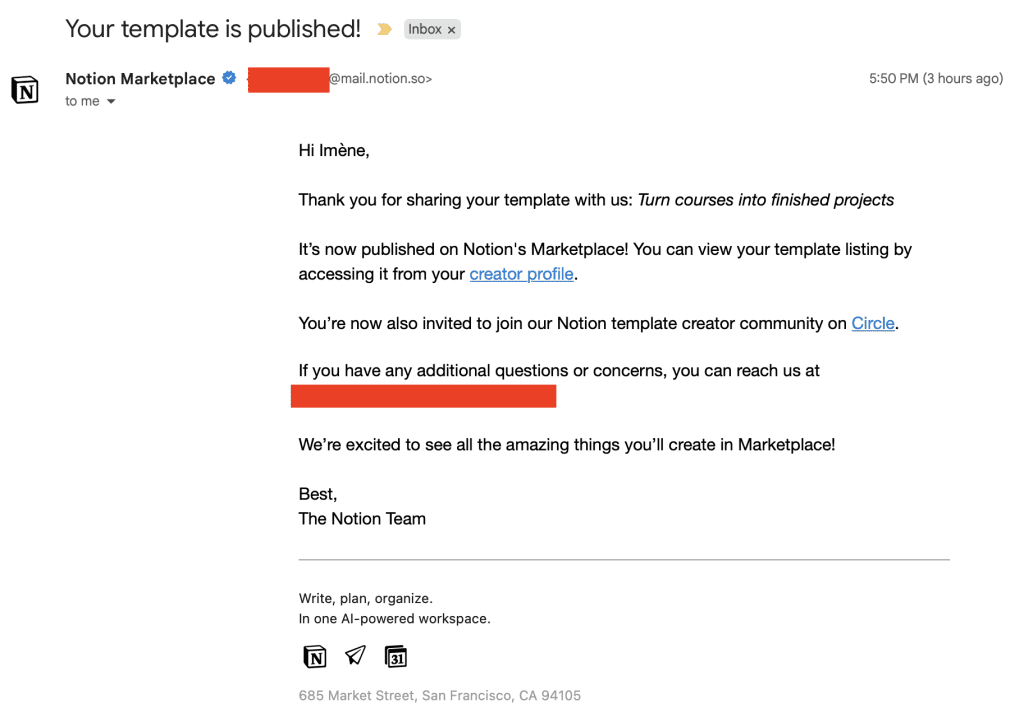 Notion Template published